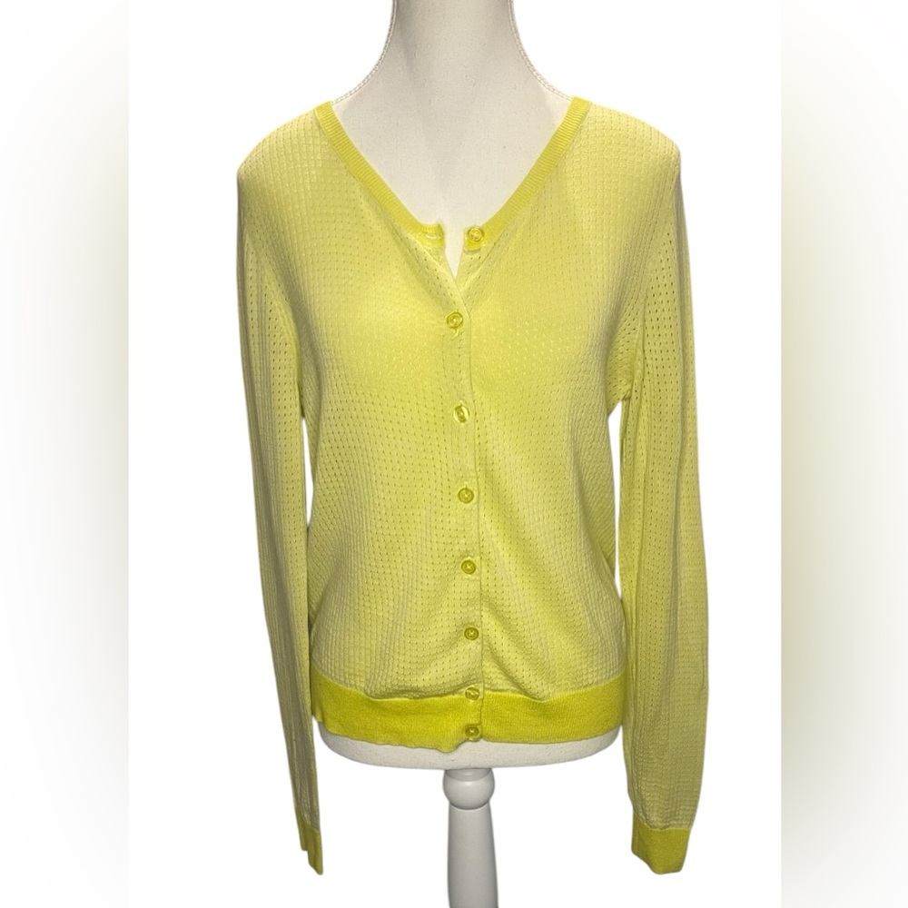 CAbi Cardigan lightweight perforated button up Sweater Pale yellow | Size Med